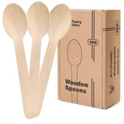 Pantry Value Disposable Spoons Wooden Utensil Set Compostable Utensils, 100 Pack