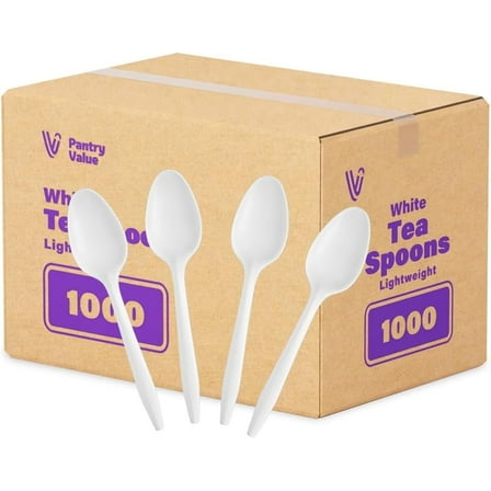 Pantry Value Plastic Teaspoons Lightweight Disposable Spoons, 1000-Pack