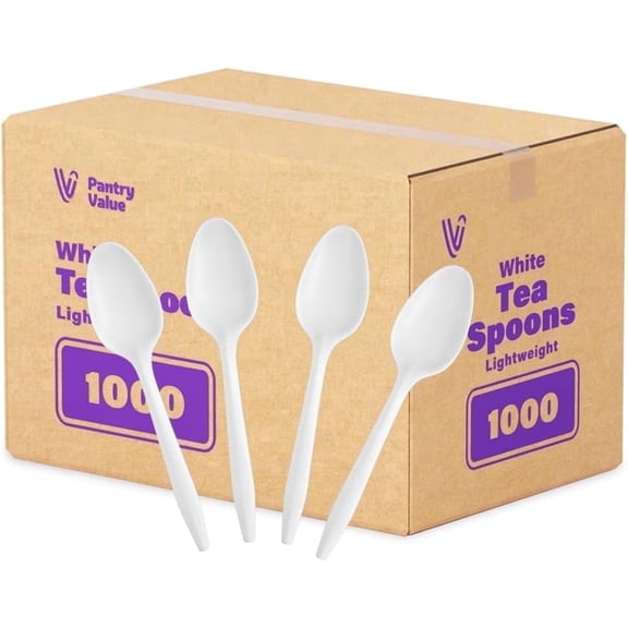 Pantry Value Plastic Teaspoons Lightweight Disposable Spoons, 1000-Pack