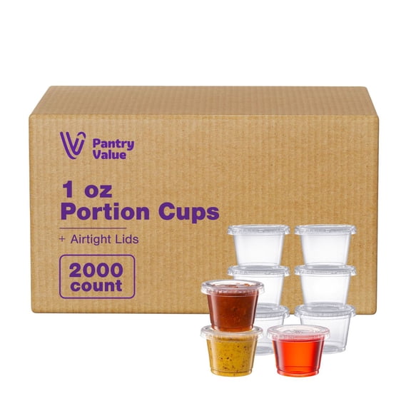 Pantry Value Small Plastic Condiment Containers Jello Shot Cups with Lids, 1 Oz, 2,000-Pack-Bulk