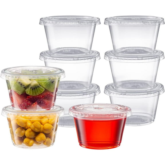 Pantry Value Small Plastic Condiment Containers Jello Shot Cups with Lids, 4 Oz, 200-Pack