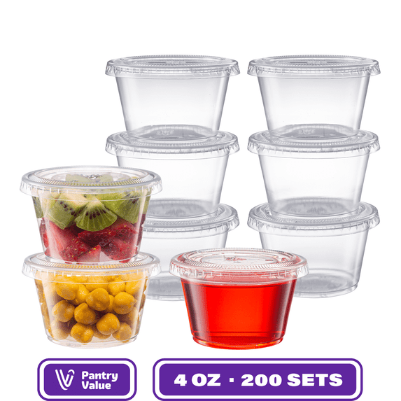 Pantry Value, Small Plastic Condiment Containers, 4 Oz, 200 Pack ...