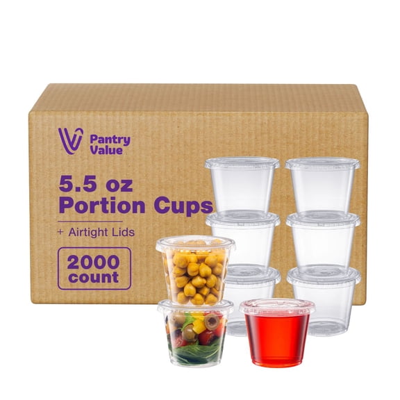 Pantry Value Small Plastic Condiment Containers Jello Shot Cups with Lids, 5.5 Oz, 2,000-Pack-Bulk