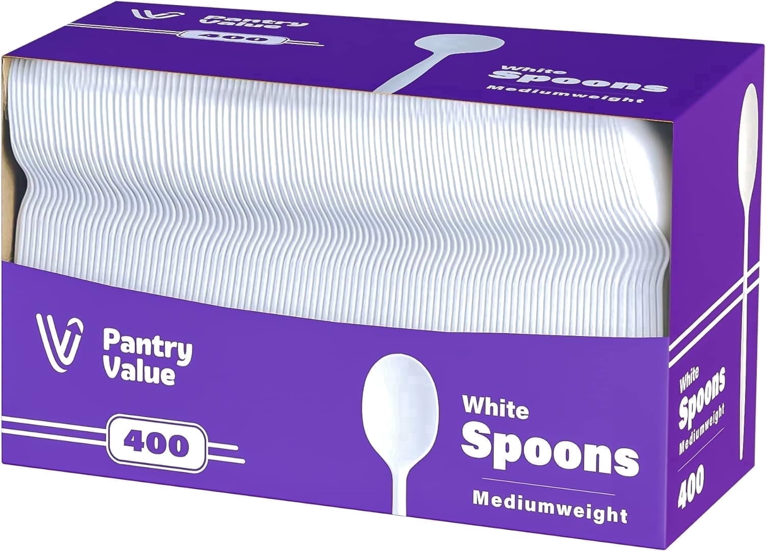 Pantry Value White Plastic Soup Spoons Lightweight Disposable Cutlery, 400-Pack