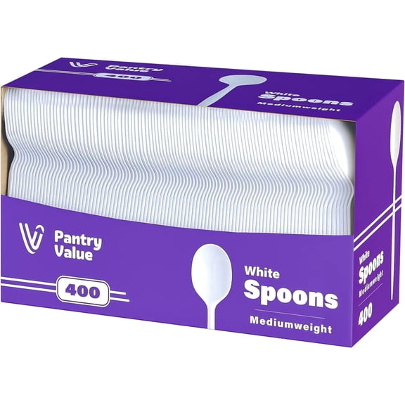 Pantry Value White Plastic Soup Spoons Lightweight Disposable Cutlery, 400-Pack