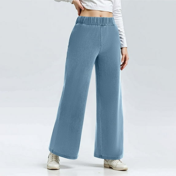 Pants Under $5 ! Yrmaups Wide Leg Jeans Woman Casual Baggy Mid Rise Stretchy Elastic Waist Pull On Jeans Baggy Loose Cropped Denim Trendy Casual Long Pants