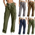 thumbnail image 1 of Pants Authentics Womens Relaxed Fit Stretch Pant Women's Fashion Solid Color Cargo Straight-Leg Pants With Multiple Pockets Elastic Waist Drawstring Army Green Xxxl, 1 of 6