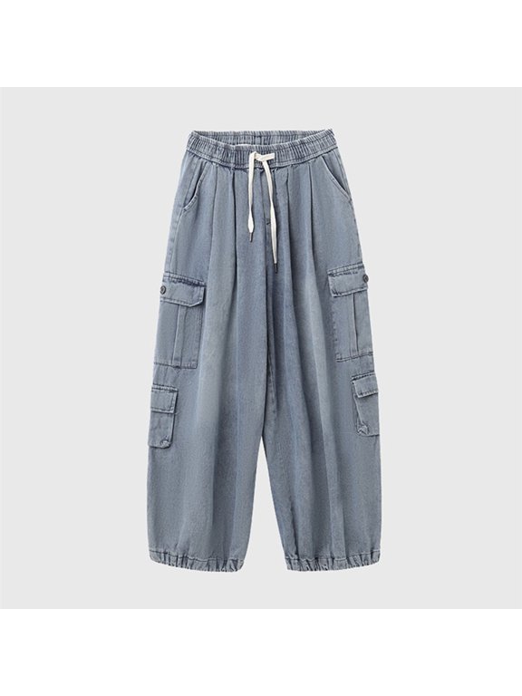 Pants Baggy Jeans Fairycore Clothing Acubi Fashion Denim Cargo Sweatpant For Women Alt Clothes Peg Pants with Tie Women Pants Casual Elastic Waist Women Pants Casual Summer Casual Summer Pants for