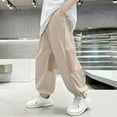 thumbnail image 1 of Pants for Boys 10-12 Girls Casual Silk Sweatpants Pockets Loose Fit Drawstring Trouser Elastic Waist Straight Wide Leg Pants Straight Lounge Workout Joggers Summer Breathable Sweat Pants My Orders, 1 of 5