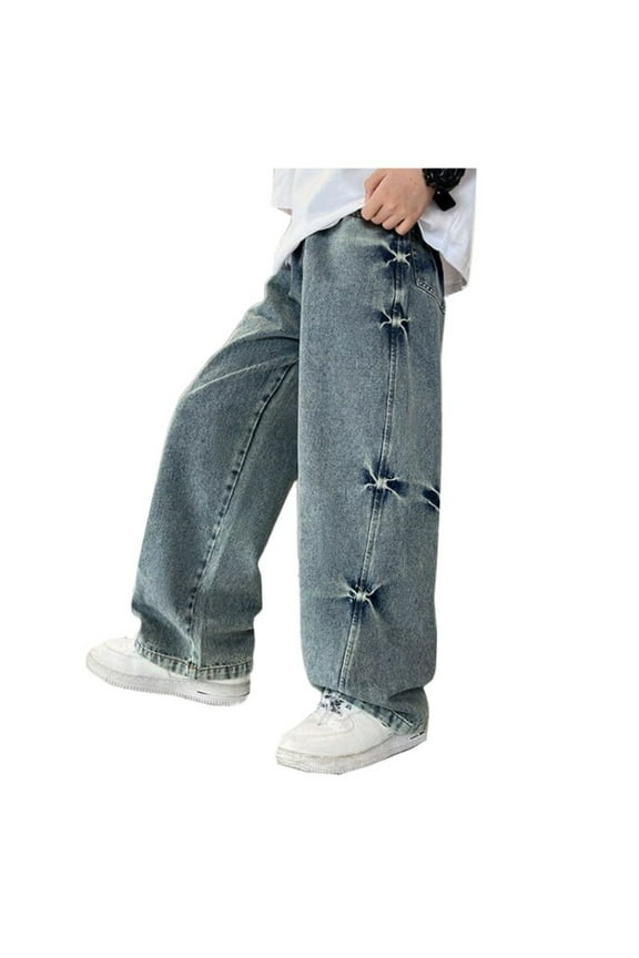 Pants for Boys,Boys Baggy Jeans Loose Fit Cargo Jeans Relaxed Denim Pants Elastic Waist Streetwear Casual Utility Trousers,Boys Jeans,02 Blue,9-10 Years
