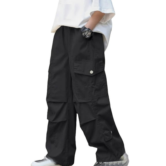 Pants for Boys - Boys Cargo Pants Loose Fit Sweatpants Summer Casual Trousers Breathable Activewear Pants Sports & Outdoor Play Clothes - Boys Cargo Pants,Color:02 Black,Size:11-12 Years