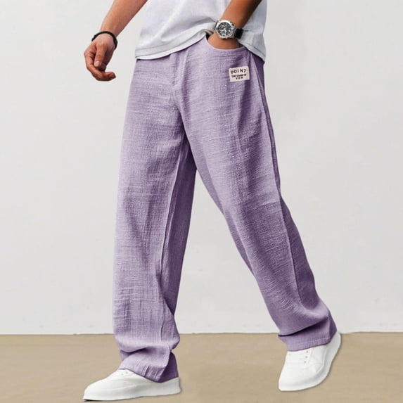 Pants Breathable Straight-Leg Trousers for Men Linen Pants Summer Beach Casual Palazzo Pants, 4XL