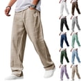 thumbnail image 1 of Pants,Breathable Straight-Leg Trousers for Men,Men's Linen Pants Fall Summer Beach Casual Pants, L, 1 of 5
