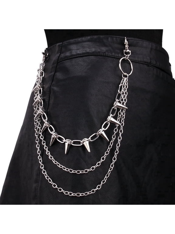 Pants Chain for Men Women Silver Plated Hip Hop Punk Jeans Chain Key Chain Goth Heavy Rivet Hip Hop Pocket Chains