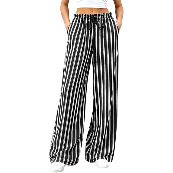Pants Elastic Waist Palazzo Pants for Women Casual Lounge Wide Leg Pants