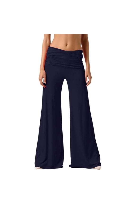 Pants Flared Y2K Fold Over Sweatpants Plisse Yoga Strechy Cutecore Acubi Casual Wide Leg Foldover Sweats