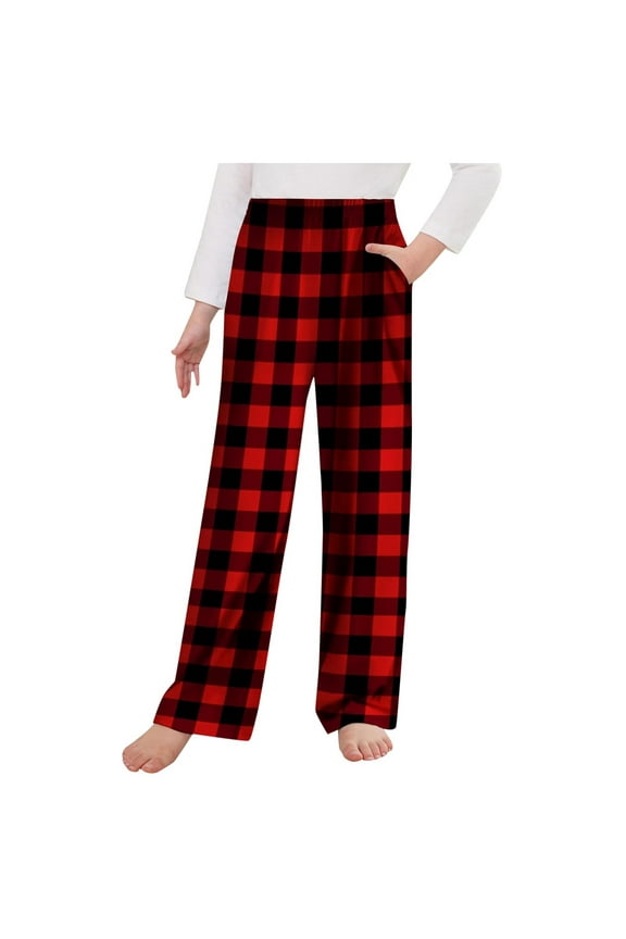 Pants For Girls 10-12 Uniform Long Pants Drawstring Elastic Waisted Casual Plaid Graphic Loose Fit Pant Red 7-8 Years christmas 𝐩ajamas