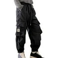 thumbnail image 1 of Pants For Girls Casual High Waisted Drawstring Loose Fit Pockets Kid Tall Cargo Sweatpants Black 160(11 Years-12 Years), 1 of 9