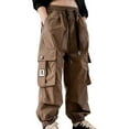 thumbnail image 1 of Pants For Girls Casual High Waisted Drawstring Loose Fit Pockets Kid Tall Cargo Sweatpants Size 13-14T, 1 of 7