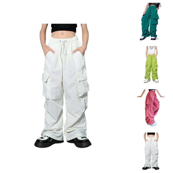 Pants For Girls Casual High Waisted Drawstring Loose Fit Pockets Kid Tall Cargo Sweatpants