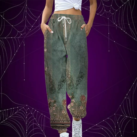 Pants For Women 2023 Women'S Trends Casual Full-Length Loose Pants Solid High Waist Trousers Long Leg Pants Green S