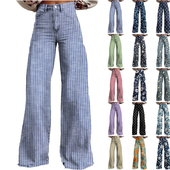 Pants For Women Casual Straight Button Pocket Faux Denim Wide Leg Pants For A Denim Look With The Comfort Of Non Denim Fabric Womens Pants