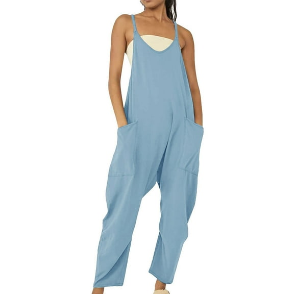 Pants For Women Casual Summer Jumpsuit Sleeveless Loose Solid Color Comfortable Strap Loose Jumpsuit Pocket Jumpsuit For Women's Pants