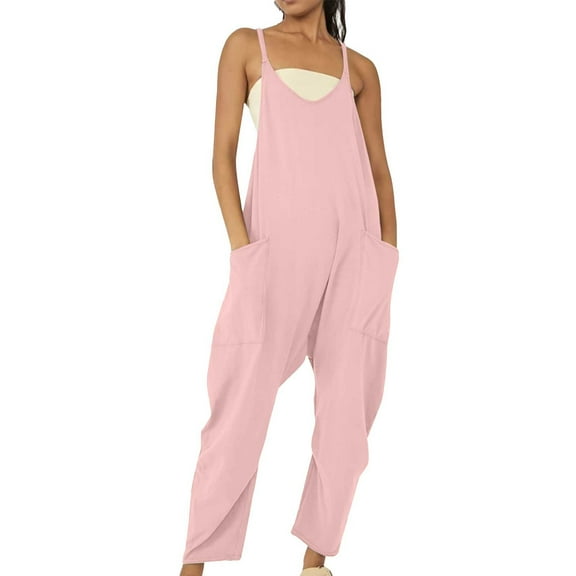 Pants For Women Casual Summer Jumpsuit Sleeveless Loose Solid Color Comfortable Strap Loose Jumpsuit Pocket Jumpsuit For Women's Pants