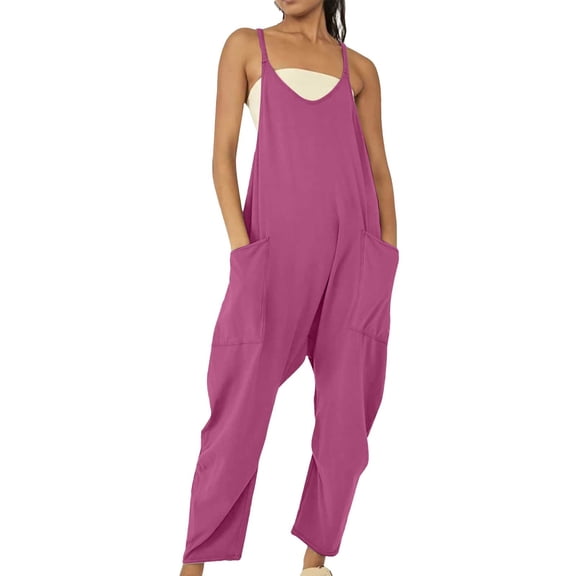 Pants For Women Casual Summer Jumpsuit Sleeveless Loose Solid Color Comfortable Strap Loose Jumpsuit Pocket Jumpsuit For Women's Pants