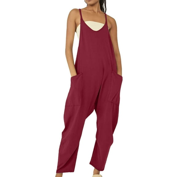Pants For Women Casual Summer Jumpsuit Sleeveless Loose Solid Color Comfortable Strap Loose Jumpsuit Pocket Jumpsuit For Women's Pants