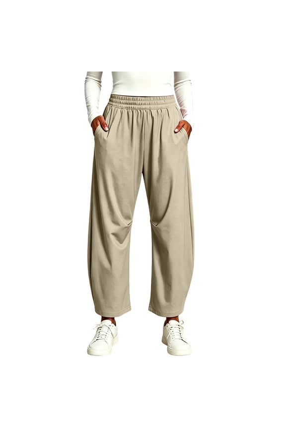 Pants For Women Cheytotty High Waisted Pants Women, Casual Long Trousers With Elastic Waistband Khaki 2XL