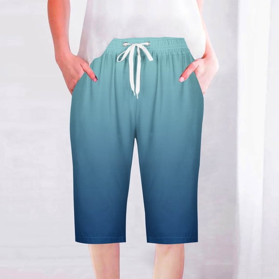 Pants For Women Cotton Linen Fashion Women Short Printed Tight High Waist Pocket Elasticity Sports Half Shorts Pants Features Elastic Waist Knee Length Pants on Clearance
