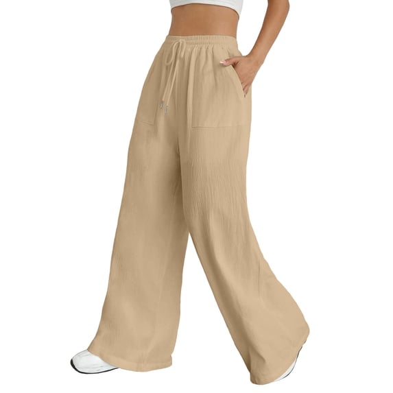 Pants For Women Drawstring High Elastic Waisted Wide Leg Fashion Comfy Straight Long With Pockets Casual Trousers