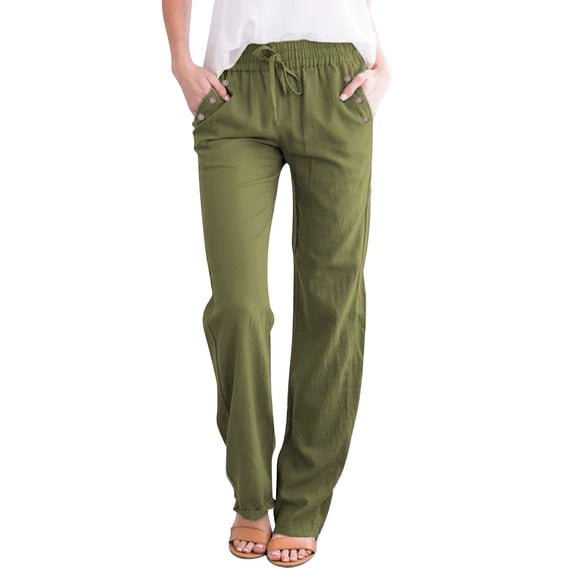 Pants For Women Fashion Solid Color Cotton Elastic Long Pants Beach Leisure Trousers Women's Pants
