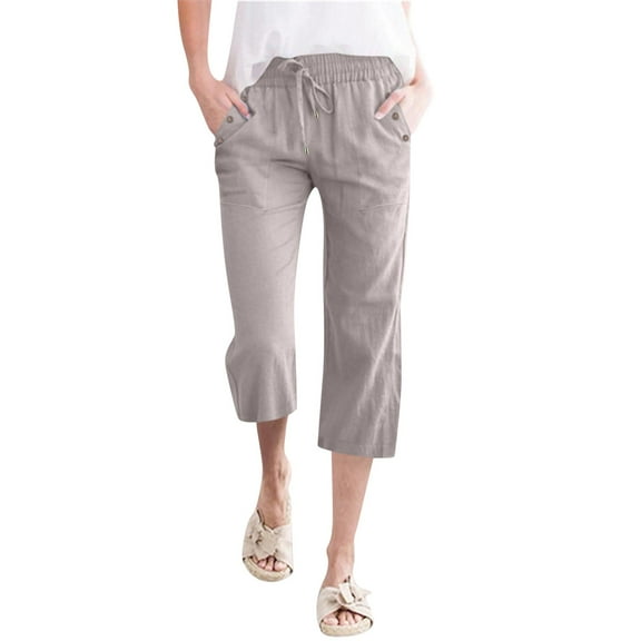Pants For Women Fashion Solid Color Cotton Flax Elastic Long Pants Beach Leisure Trousers Linen Women's Pants