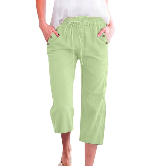 Pants For Women Fashion Solid Color Cotton Flax Elastic Long Pants Beach Leisure Trousers Linen Women's Pants