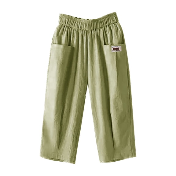 Pants For Women Fashion Solid Color Cotton Linen Flax Elastic Pants Beach Leisure Trousers Cropped Shorts Women's Pants