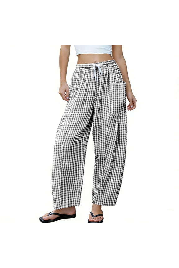 Pants For Women Plaid Print Pockets Stretch Waist Drawstring Long Pants With A Colorful Check Pattern For A Casual Preppy Look Womens Sweatpants