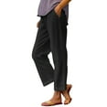 thumbnail image 1 of Pants For Women Solid Straight Solid Elastic Pants Long Drawstring Linen Waist Cotton Casual Pants Women's Pants, 1 of 3