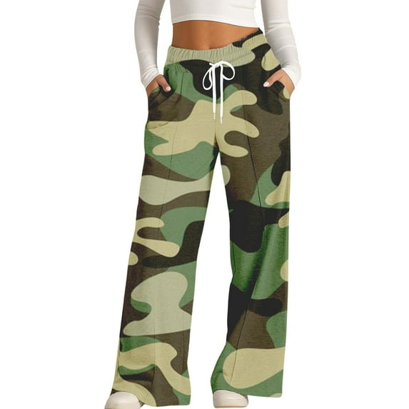Pants For Women Summer High Waist Camouflage Camo Wide Leg Athletic Sweat Trousers Camouflage Tummy Control Workout Pant M