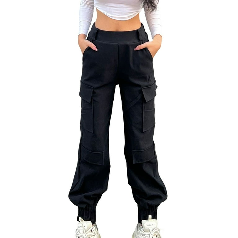 Pants For Women Tie leg Loose Fit Black Trousers Overalls High Street Women s Trousers Sweatpants Iy2k Multi Pocket Trousers Street Loose Straight Leg Trousers Walmart