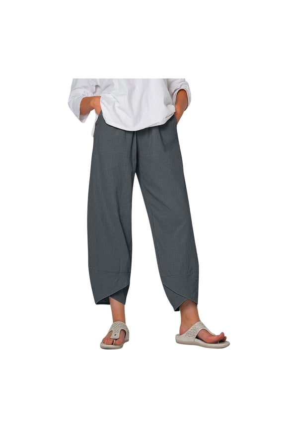 Pants For Women Trendy Pocket Loose Waist Solid Elastic Plus Size Petite Trouser Women's Pants