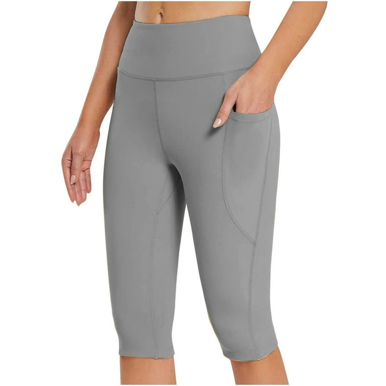 Pants For Women Women'S Knee Length Leggings High Waisted Yoga Workout  Exercise Capris For Casual Summer With Pockets Gray Xxl 