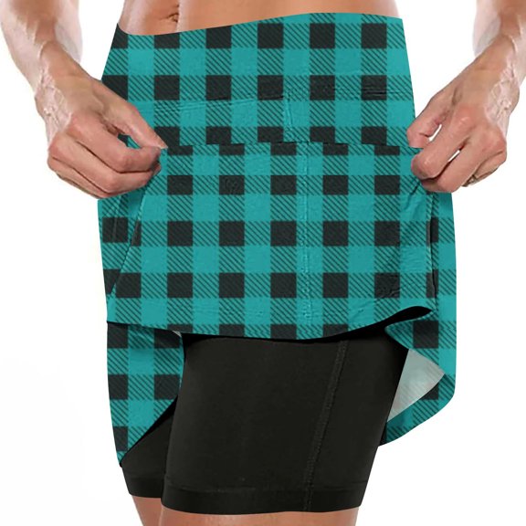 Pants For Womens Oversized Safety Slacks Elasticated Base Shorts Straight Leg Skirt Tight Trousers Plaid Pants Fake Two Piece Skirt Plus Size Shorts Slim Fit Leggings Spring Clearance