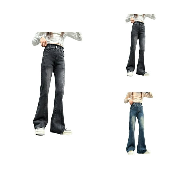 Pants for Girls Back To School Clothes for Teen Girls - Girls Fashion Cute Personality Pants Elastic Waist Wide Leg Jeans Casual Denim Pants With Pockets For Stylish Young Girls