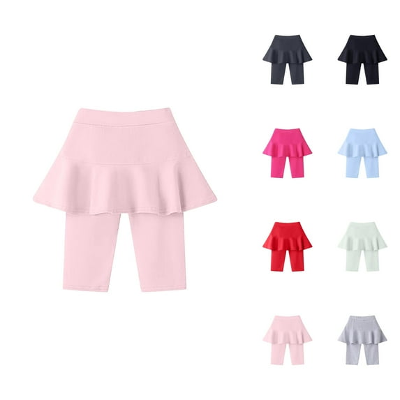 Pants for Girls Back To School Clothes for Girls Knee Length Leggings with Skirt Ruffle Design for Kids Summer Stretchy Athletic Wear for Girls Up to 10 Years