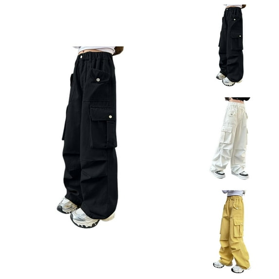Pants for Girls Back To School Clothes for Girls Stylish Casual Loose Fit Cargo Trousers for Everyday Wear Comfortable Stretchable Kids Apparel Ages 5-13 Machine Washable Durable