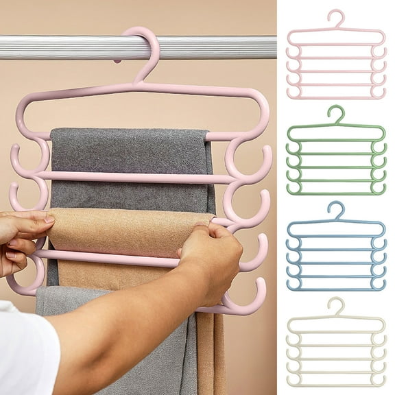 Pants Hanger 5-Tier Trouser Rack | Multifunctional Closet Organizer | Space Saving Multi-Layer Plastic Pants & Skirt Storage | Clip & Hook Design | Holds 5 Items | 15.15x13.58x0.59in | 1 Pc