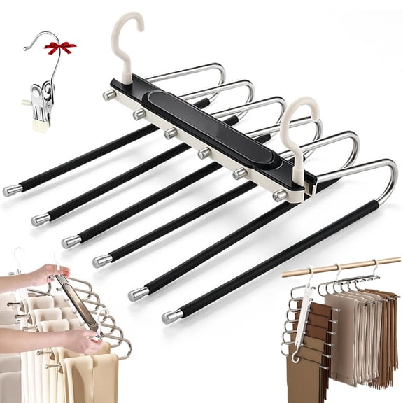 Pants Hanger Space Saving, Non Slip Jean Hangers, Durable Clothes Storage Organizer, Heavy Duty Trouser Hanger for Closet Wardrobe Home Bedroom Organization (Black)
