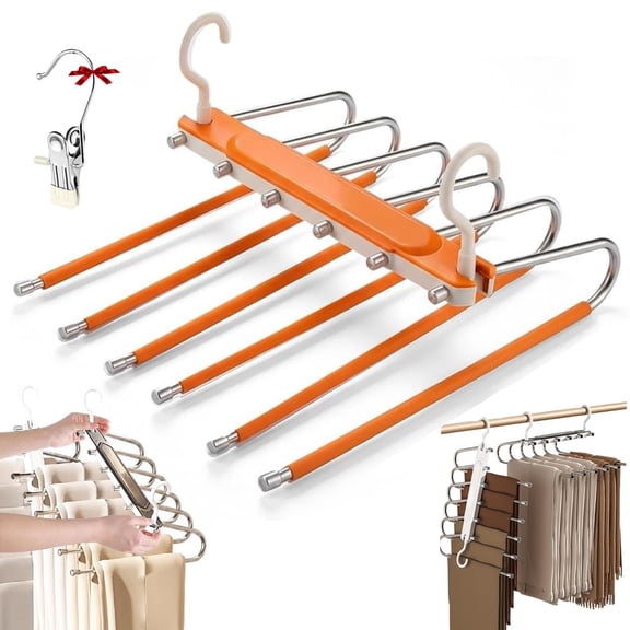 Pants Hanger Space Saving, Non Slip Jean Hangers, Durable Clothes Storage Organizer, Heavy Duty Trouser Hanger for Closet Wardrobe Home Bedroom Organization (Orange)